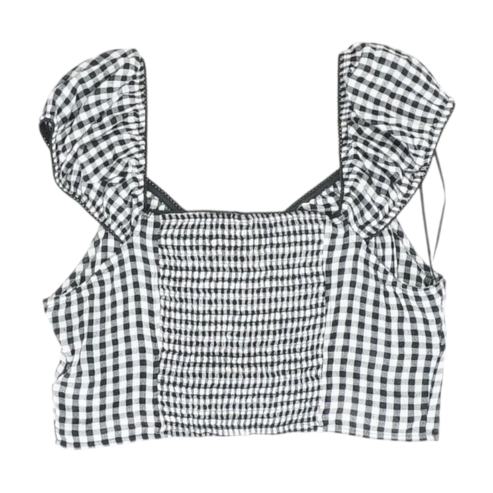 Black Check Cropped Blouse - Image 2