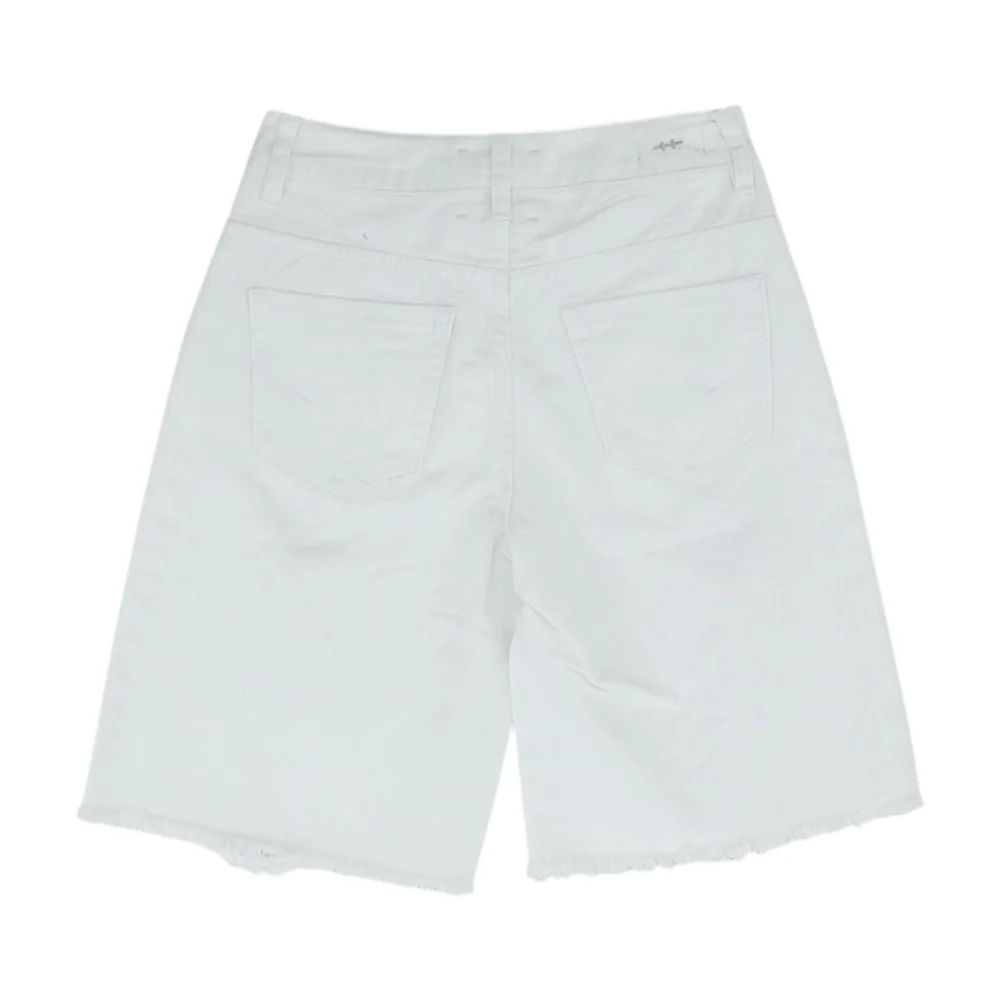 White Solid Denim Shorts - Image 2