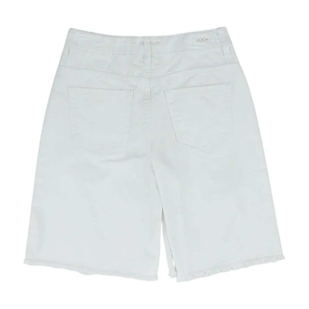 White Solid Denim Shorts - Image 2