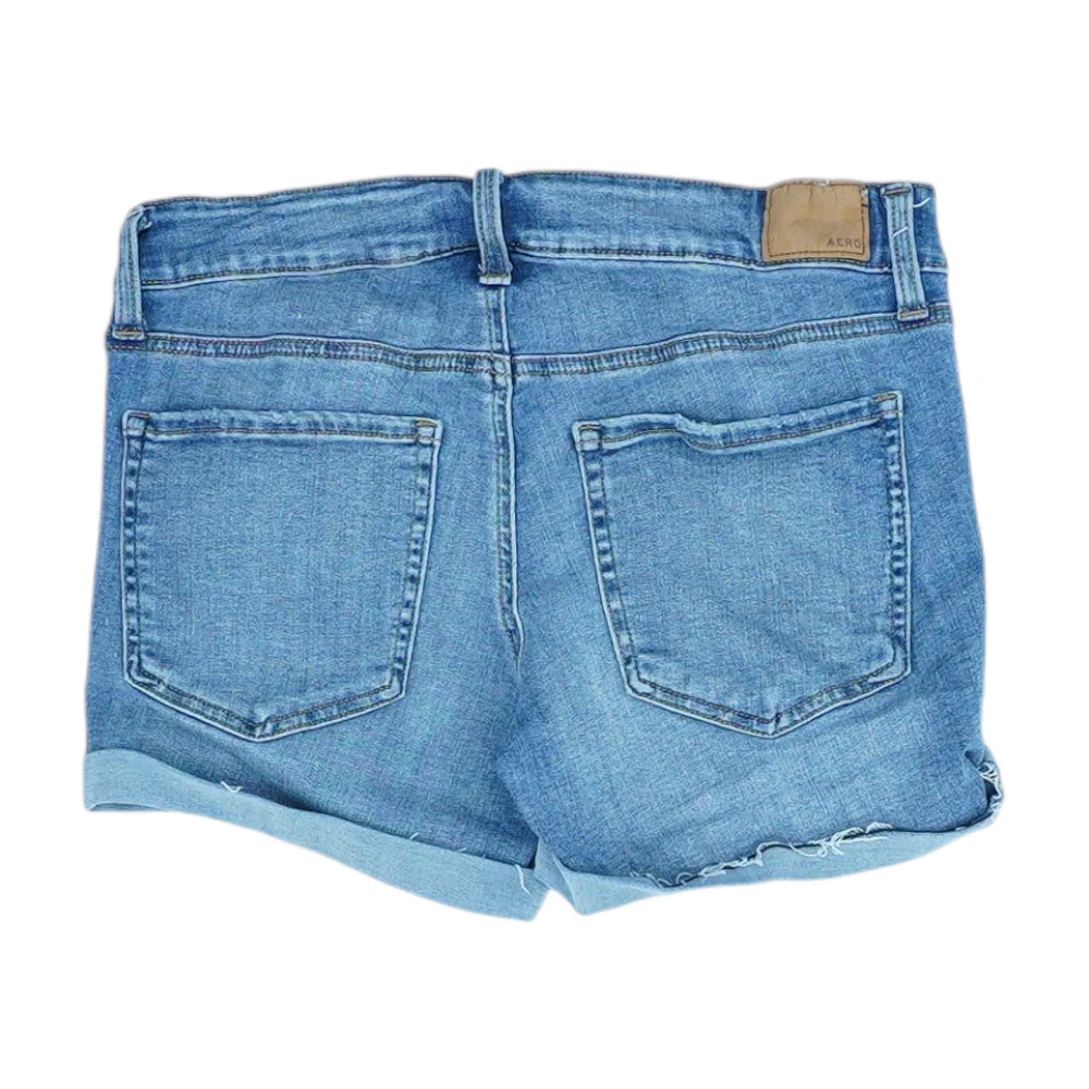 Blue Solid Denim Shorts - Image 2