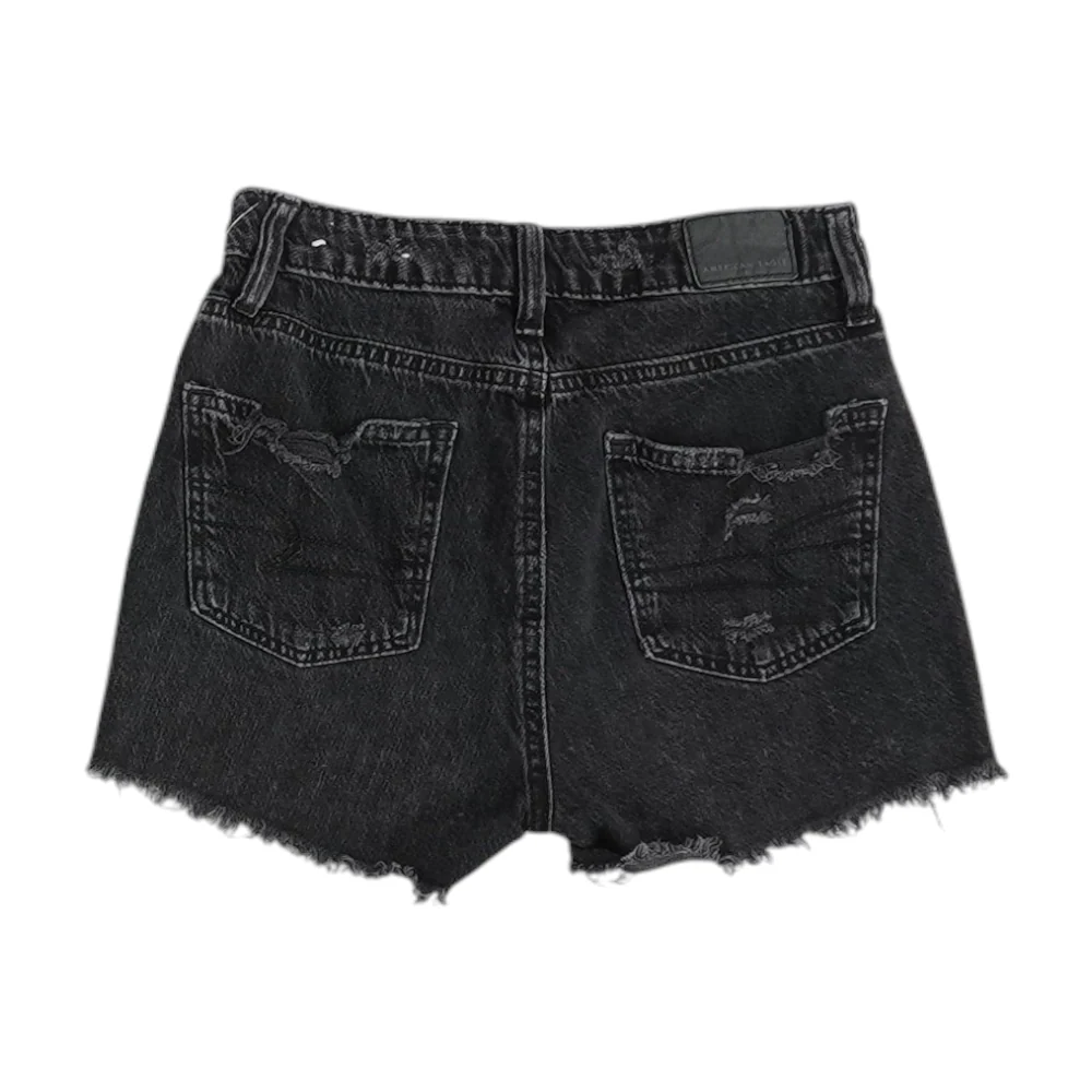 Black Solid Denim Shorts - Image 2