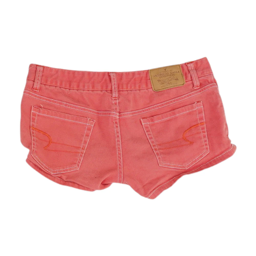 Red Solid Denim Shorts - Image 2