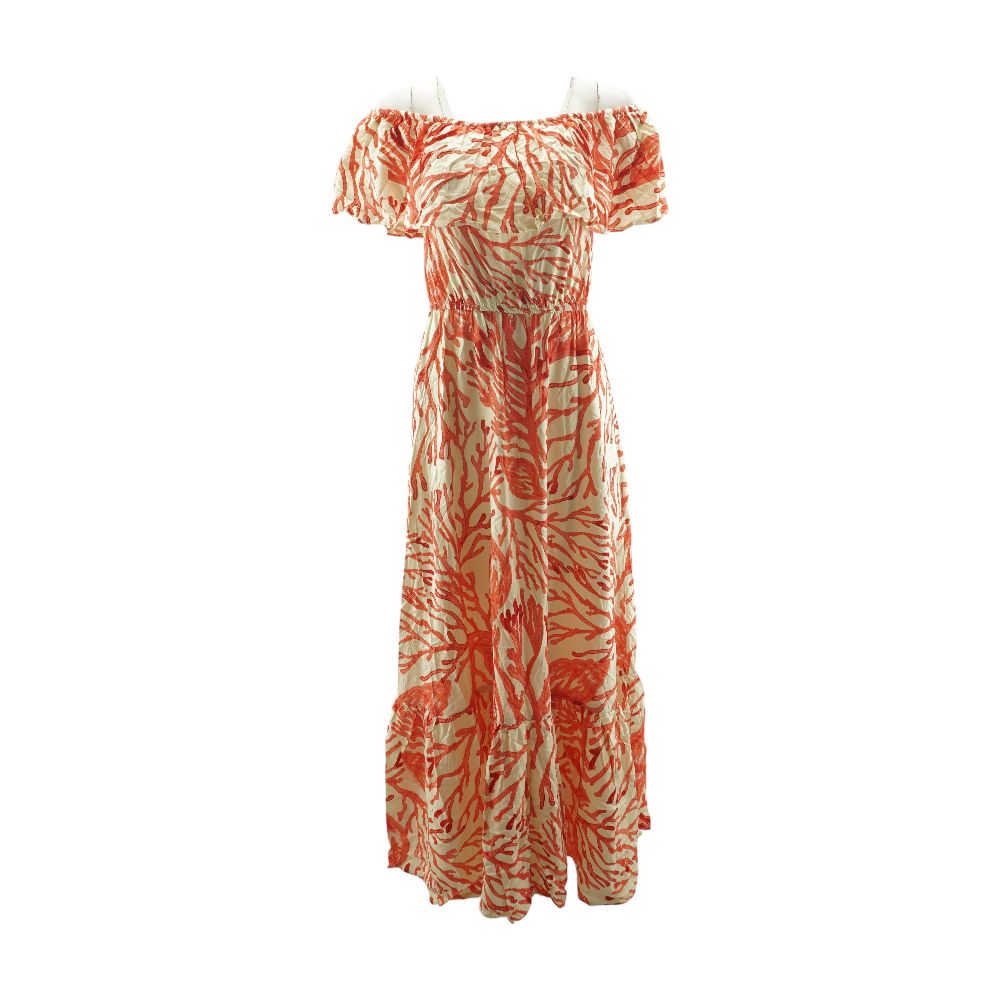 Beige Graphic Midi Dress