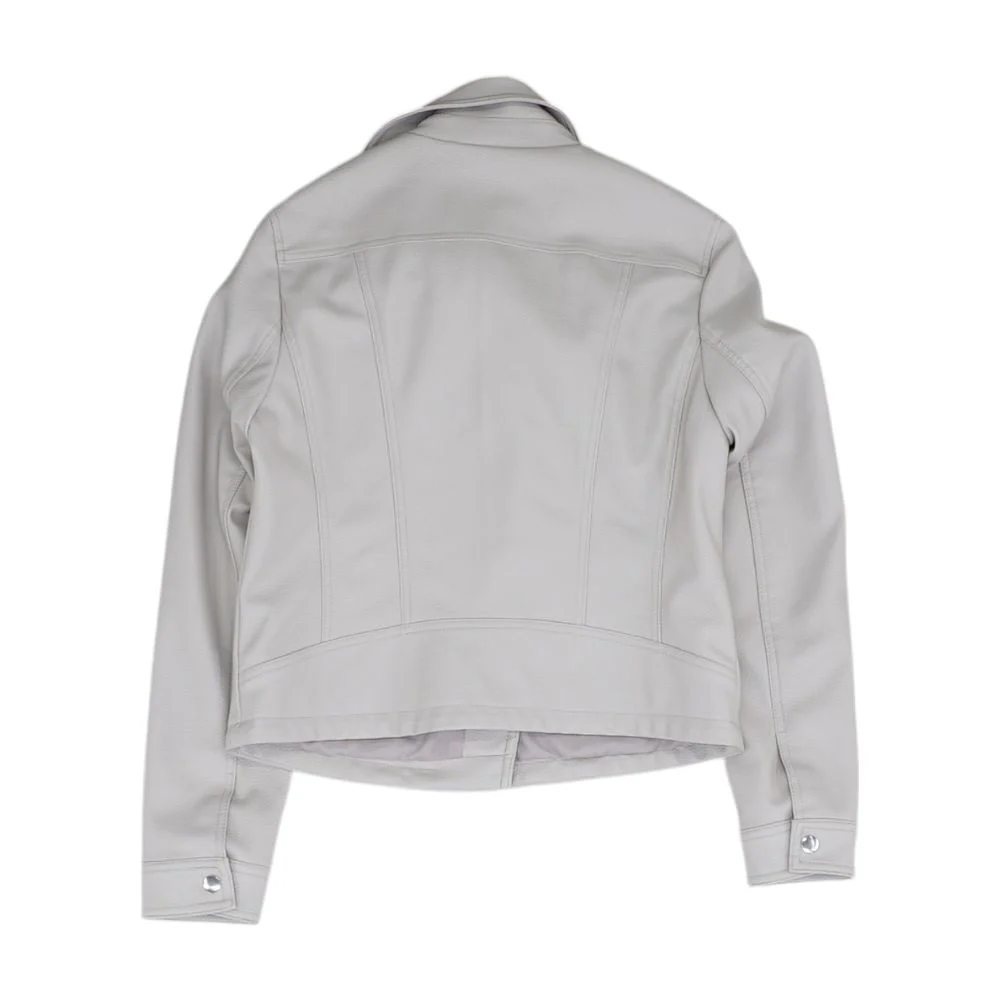 Beige Solid Faux Leather Jacket - Image 2