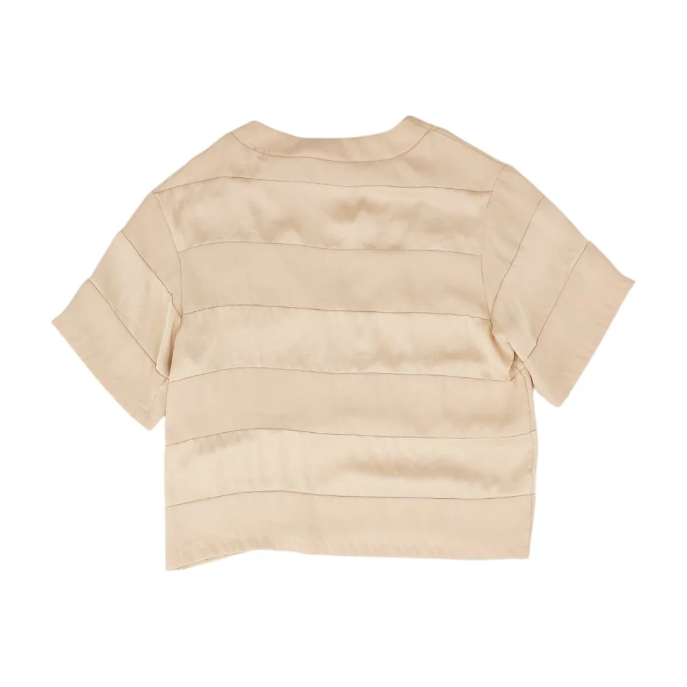 Beige Striped Short Sleeve Blouse - Image 2