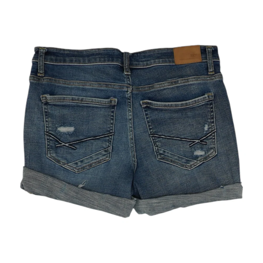 Blue Solid Denim Shorts - Image 2