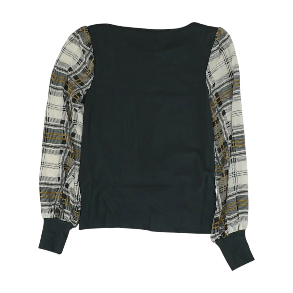 Black Plaid Crewneck Knit Top - Image 2