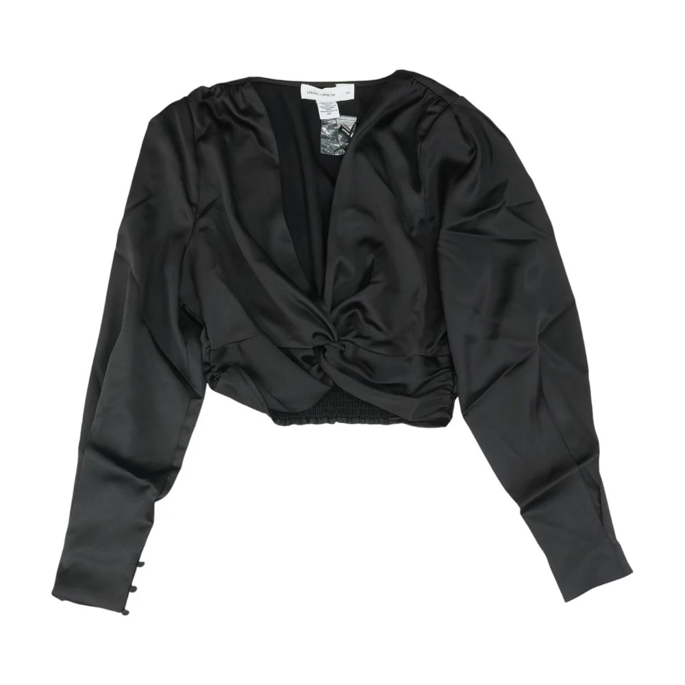 Black Solid Cropped Knit Top - Image 2