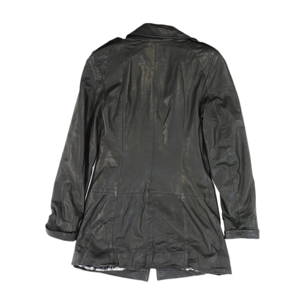 Black Solid Faux Leather Jacket - Image 2