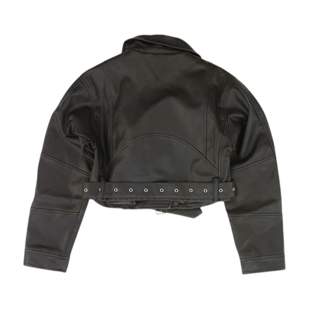 Black Solid Faux Leather Jacket - Image 2