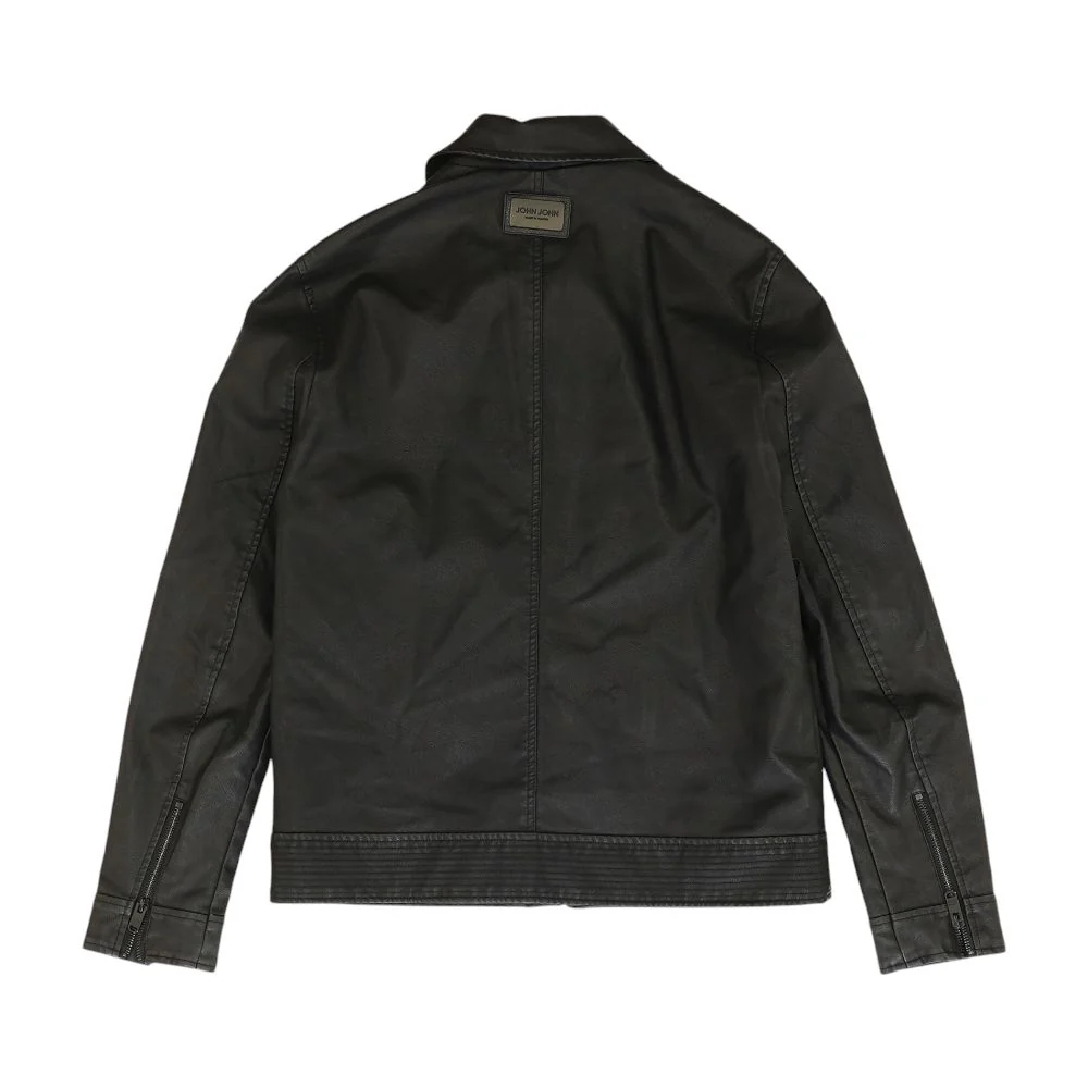 Black Solid Faux Leather Jacket - Image 2