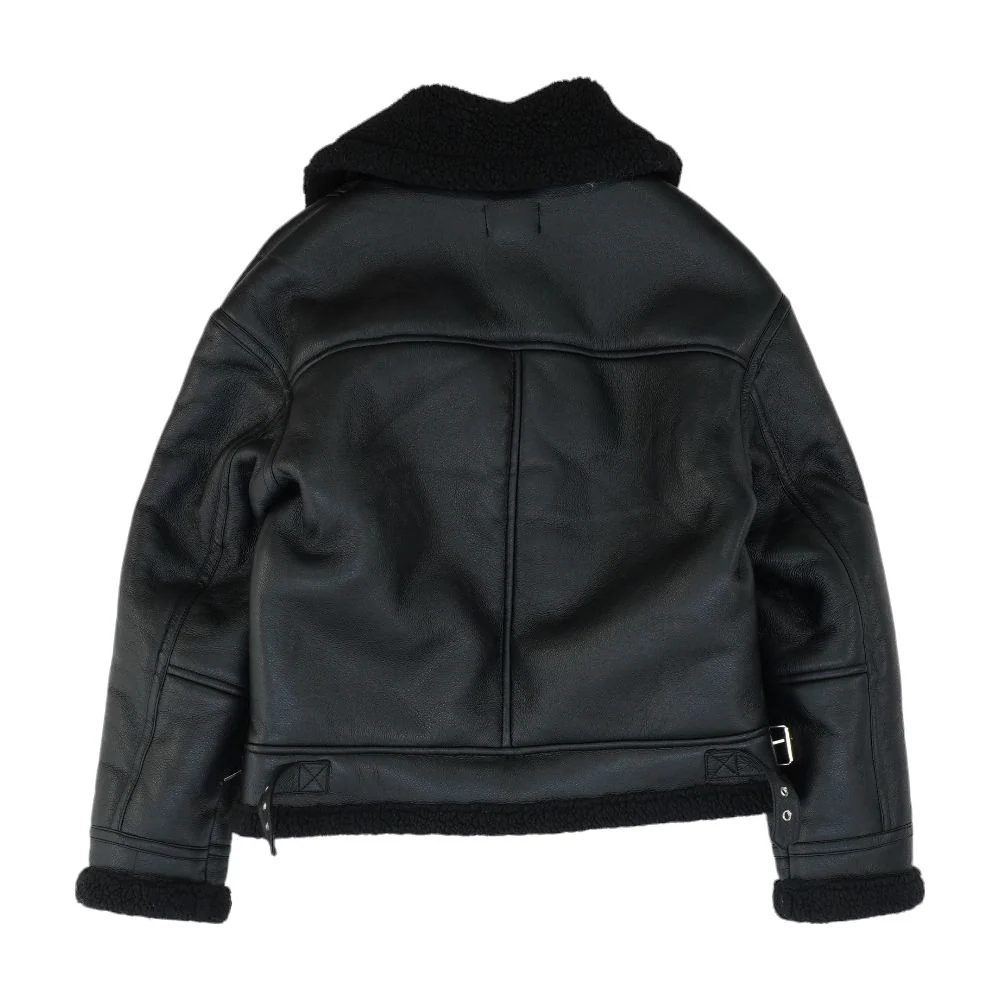 Black Solid Faux Leather Jacket - Image 2