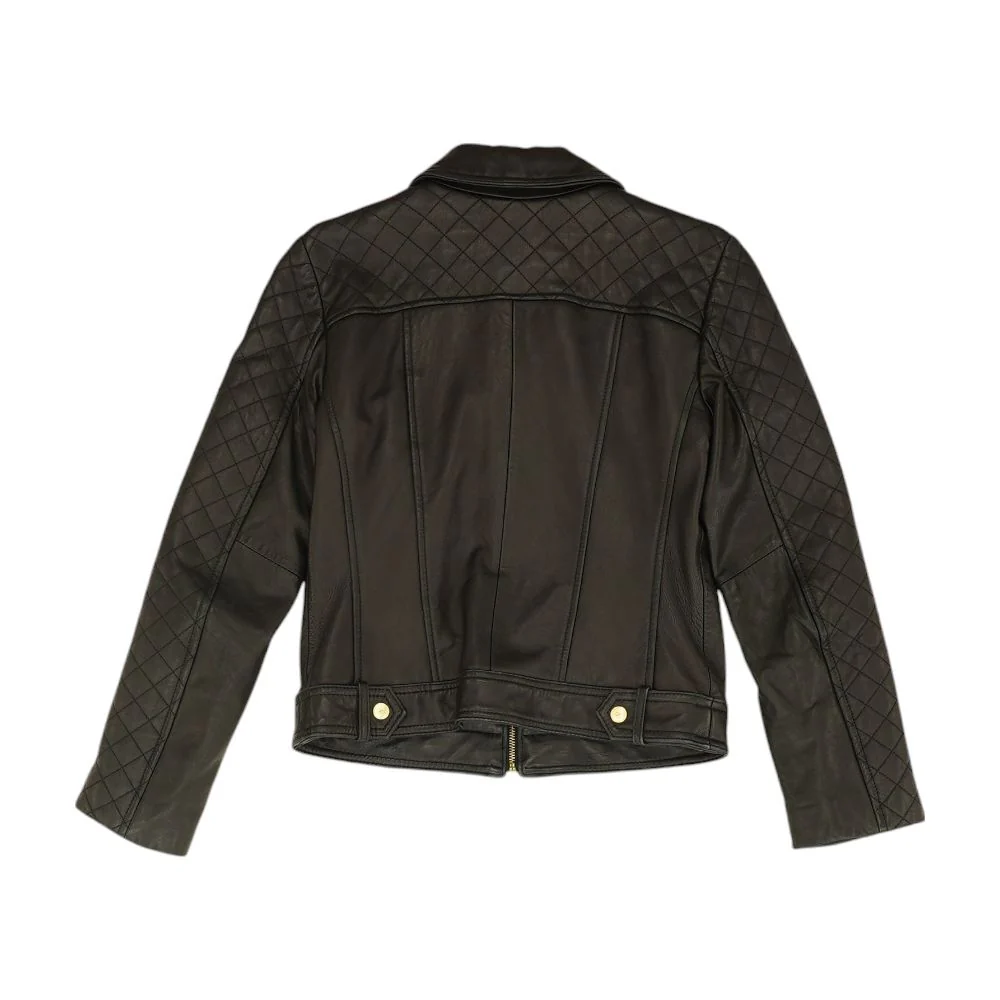 Black Solid Leather Jacket - Image 2