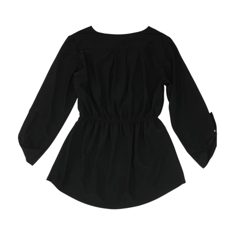 Black Solid Long Sleeve Blouse - Image 2