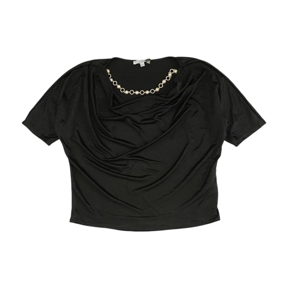 Black Solid Short Sleeve Blouse