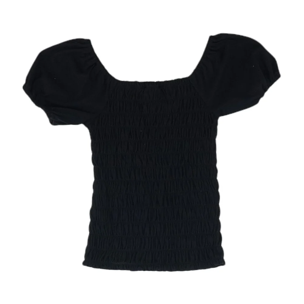Black Solid Short Sleeve Blouse - Image 2