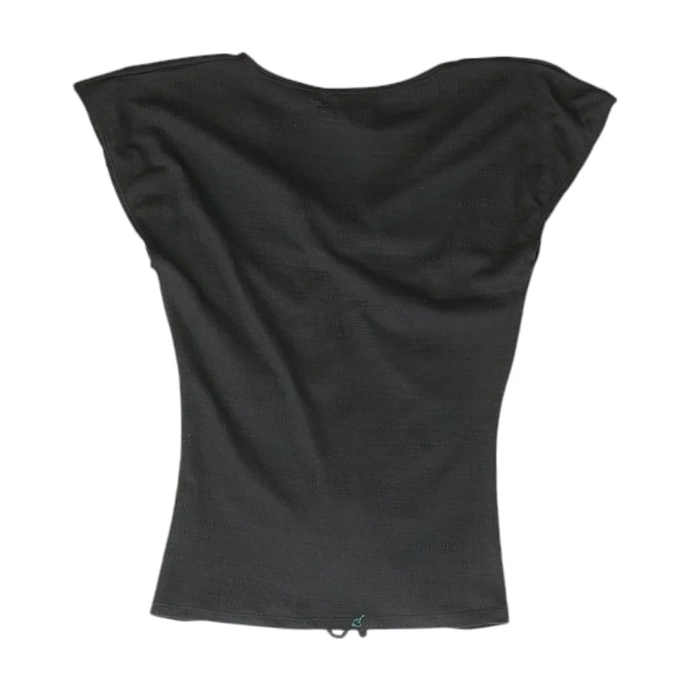 Black Solid Short Sleeve Blouse - Image 2