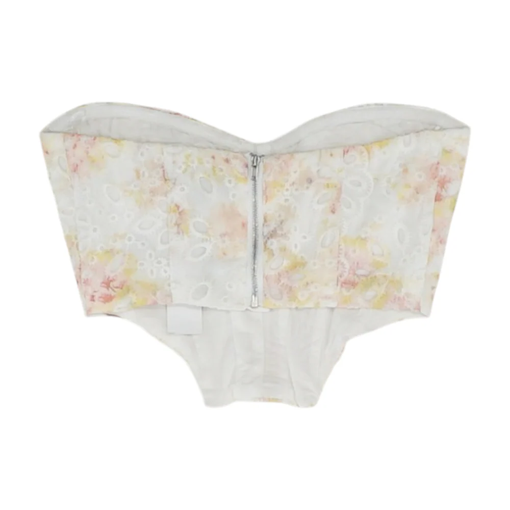 White Abstract Cropped Blouse - Image 2