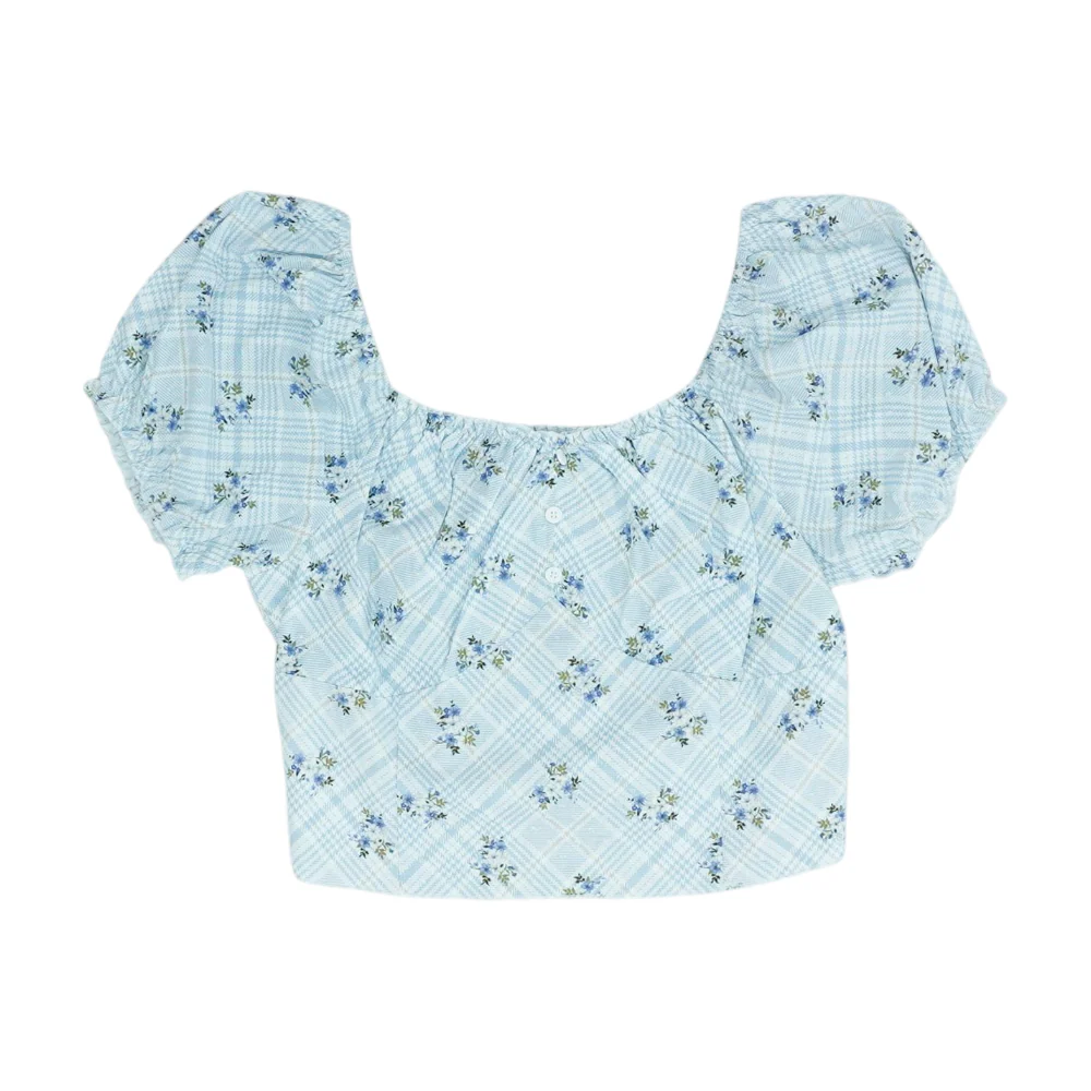 Blue Plaid Cropped Blouse