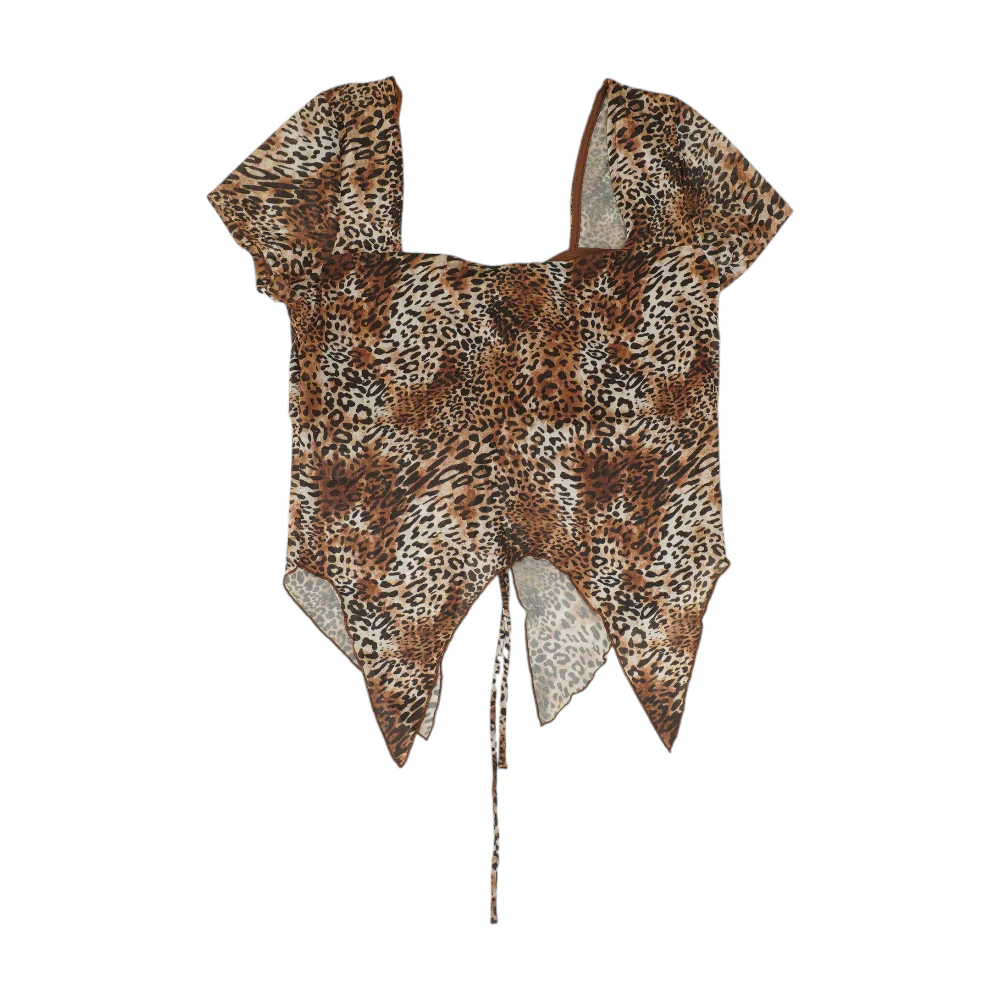 Brown Animal Print Cropped Blouse - Image 2