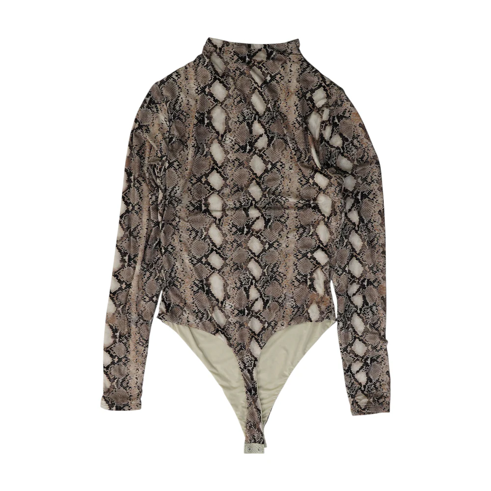 Brown Animal Print Bodysuit Blouse