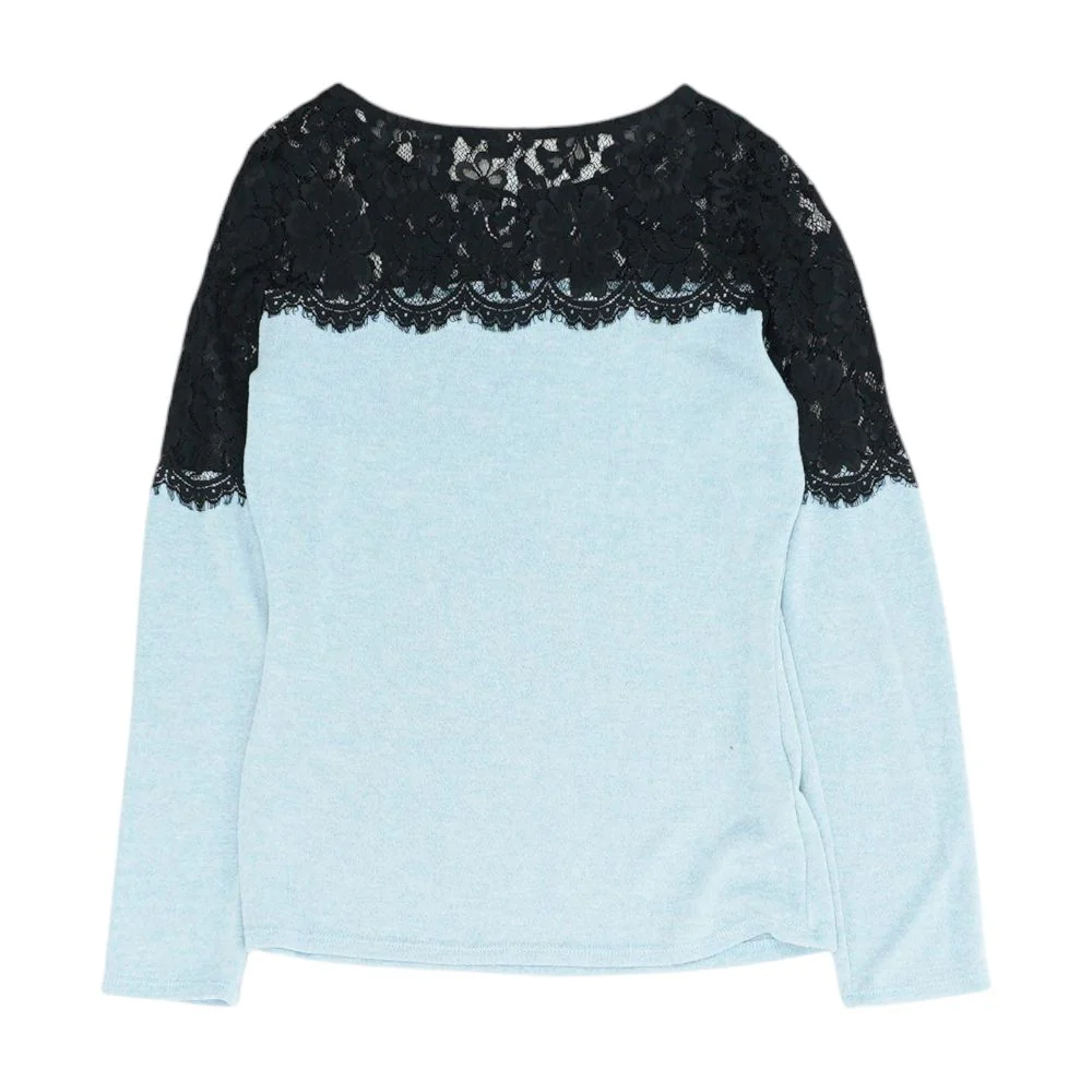 Blue Color Block Knit Top - Image 2