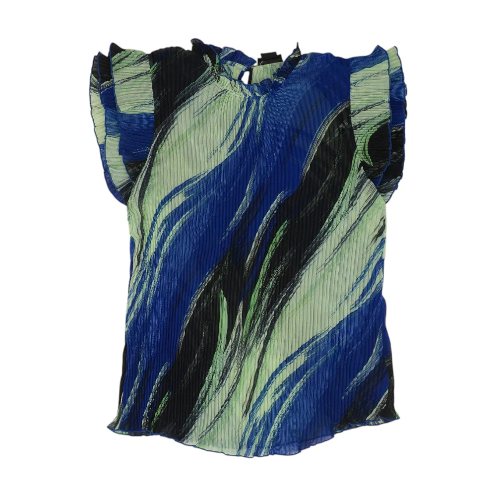 Blue Color Block Short Sleeve Blouse - Image 2