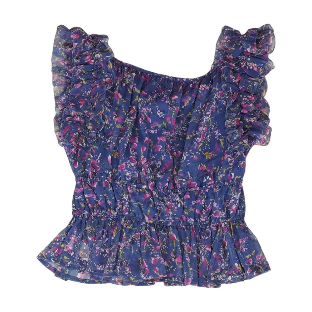 Blue Floral Sleeveless Blouse - Image 2