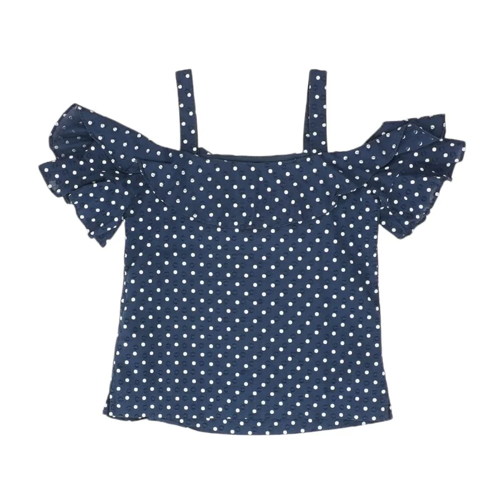 Blue Polka Dot Short Sleeve Blouse - Image 2