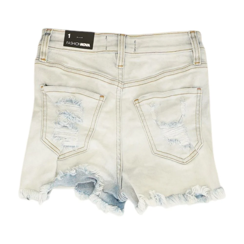 Blue Solid Denim Shorts - Image 2