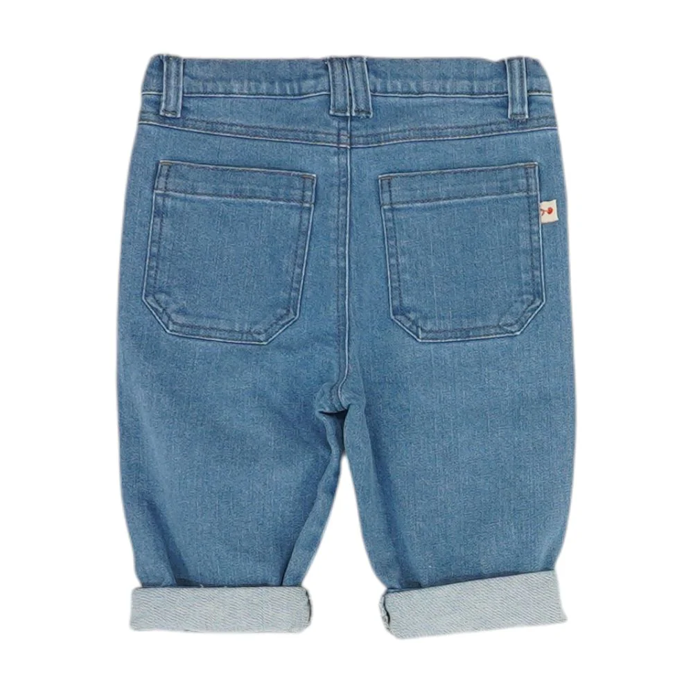 Blue Solid Denim Shorts - Image 2