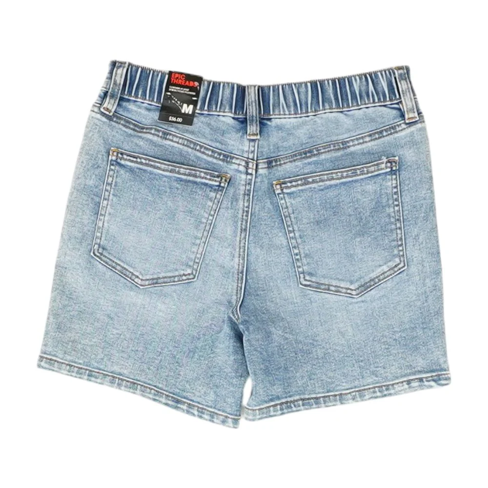 Blue Solid Denim Shorts - Image 2