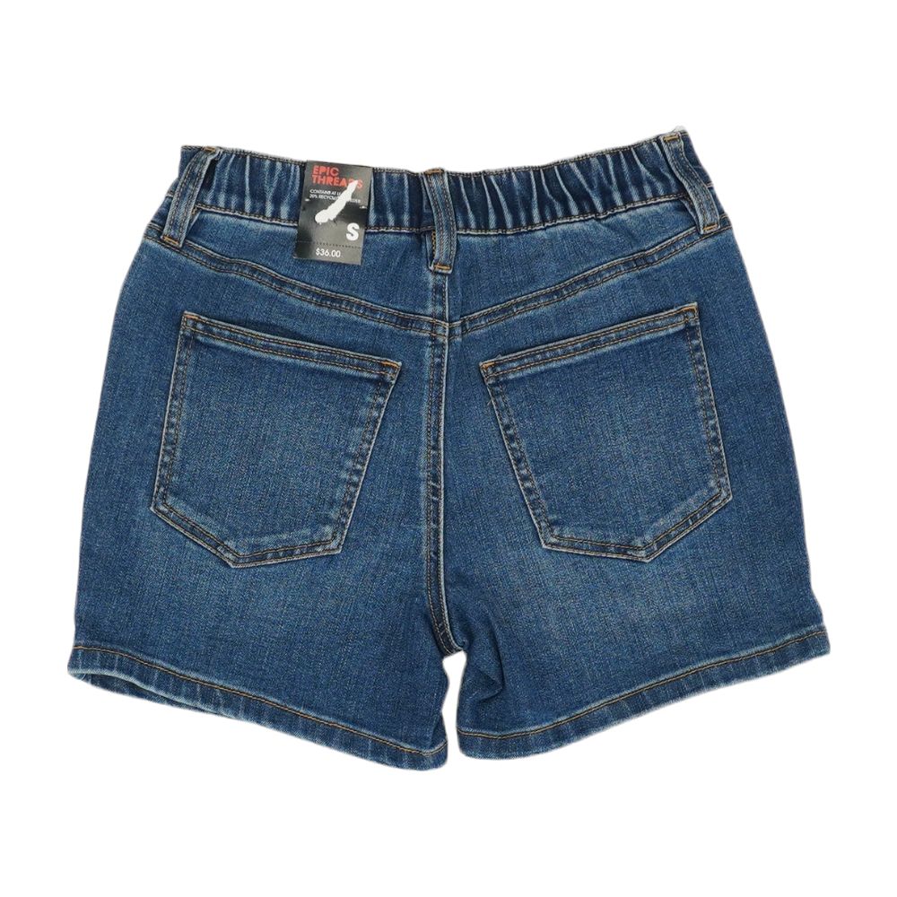 Blue Solid Denim Shorts - Image 2