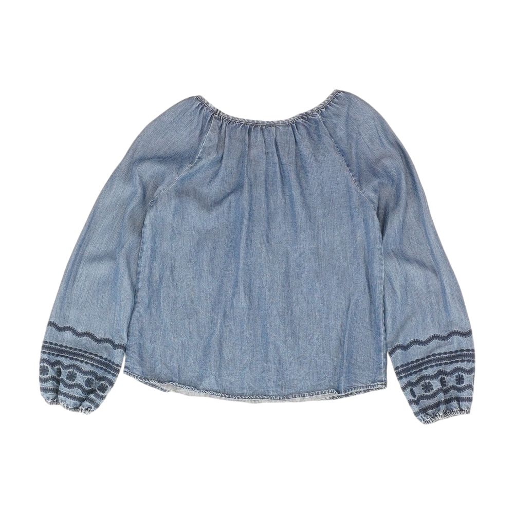 Blue Solid Long Sleeve Blouse - Image 2