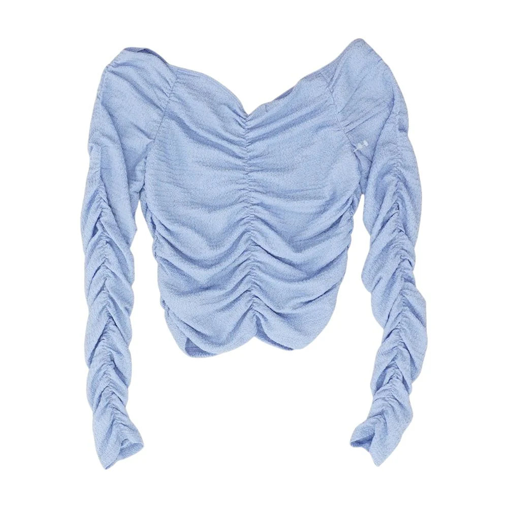 Blue Solid Long Sleeve Blouse - Image 2