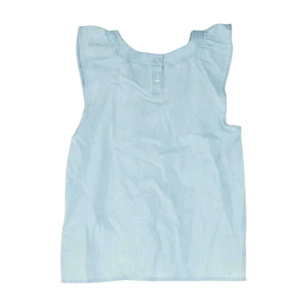 Blue Solid Short Sleeve Blouse - Image 2