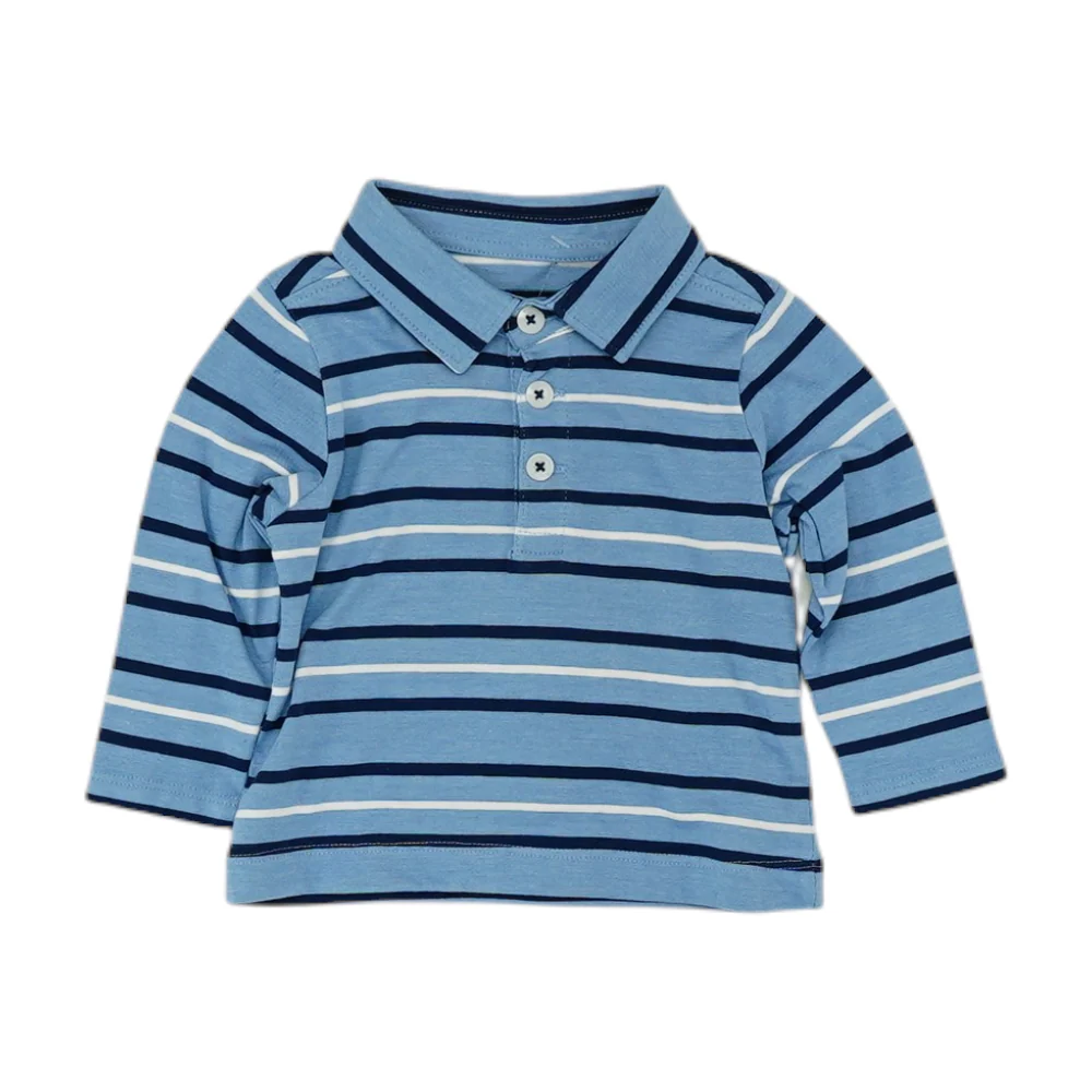 Blue Striped Long Sleeve Polo