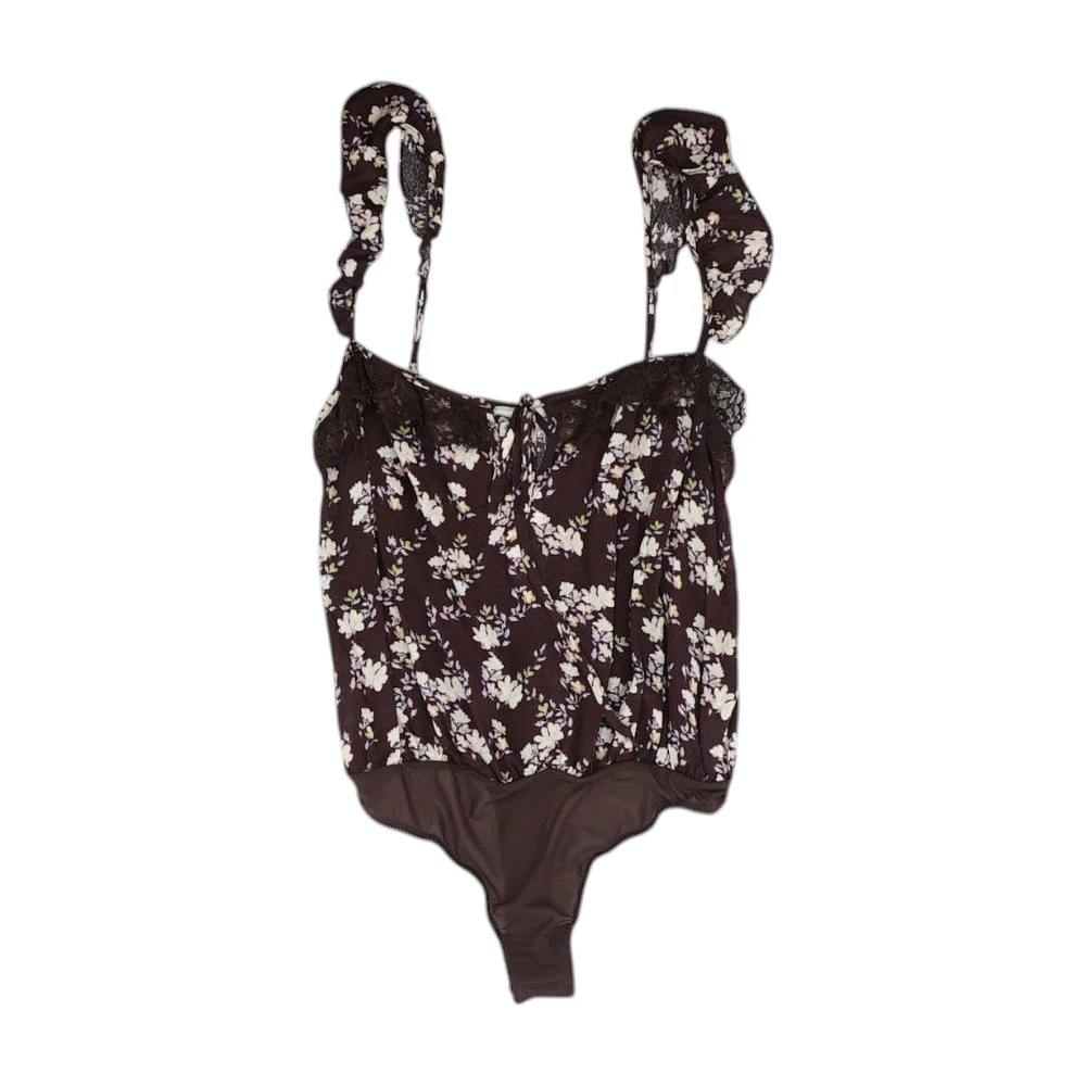 Brown Floral Bodysuit Blouse