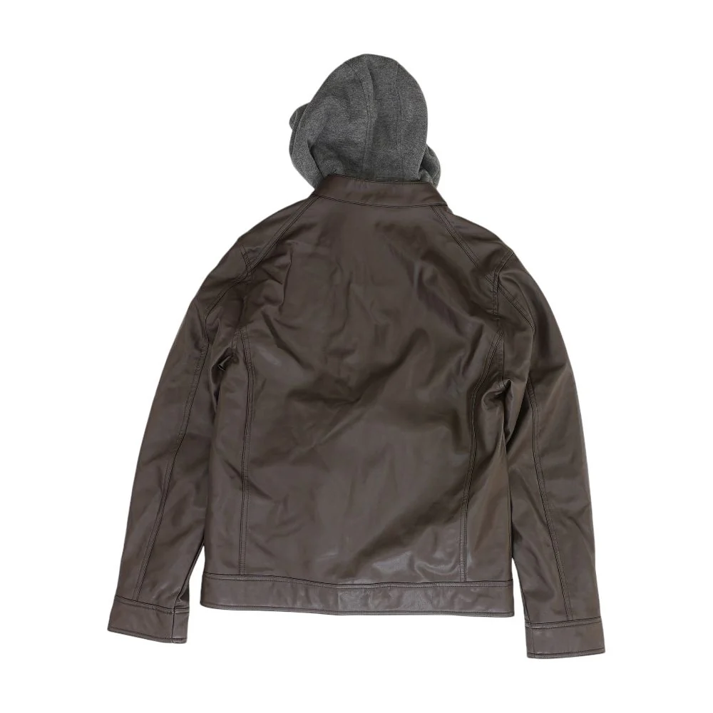 Brown Solid Faux Leather Jacket - Image 2