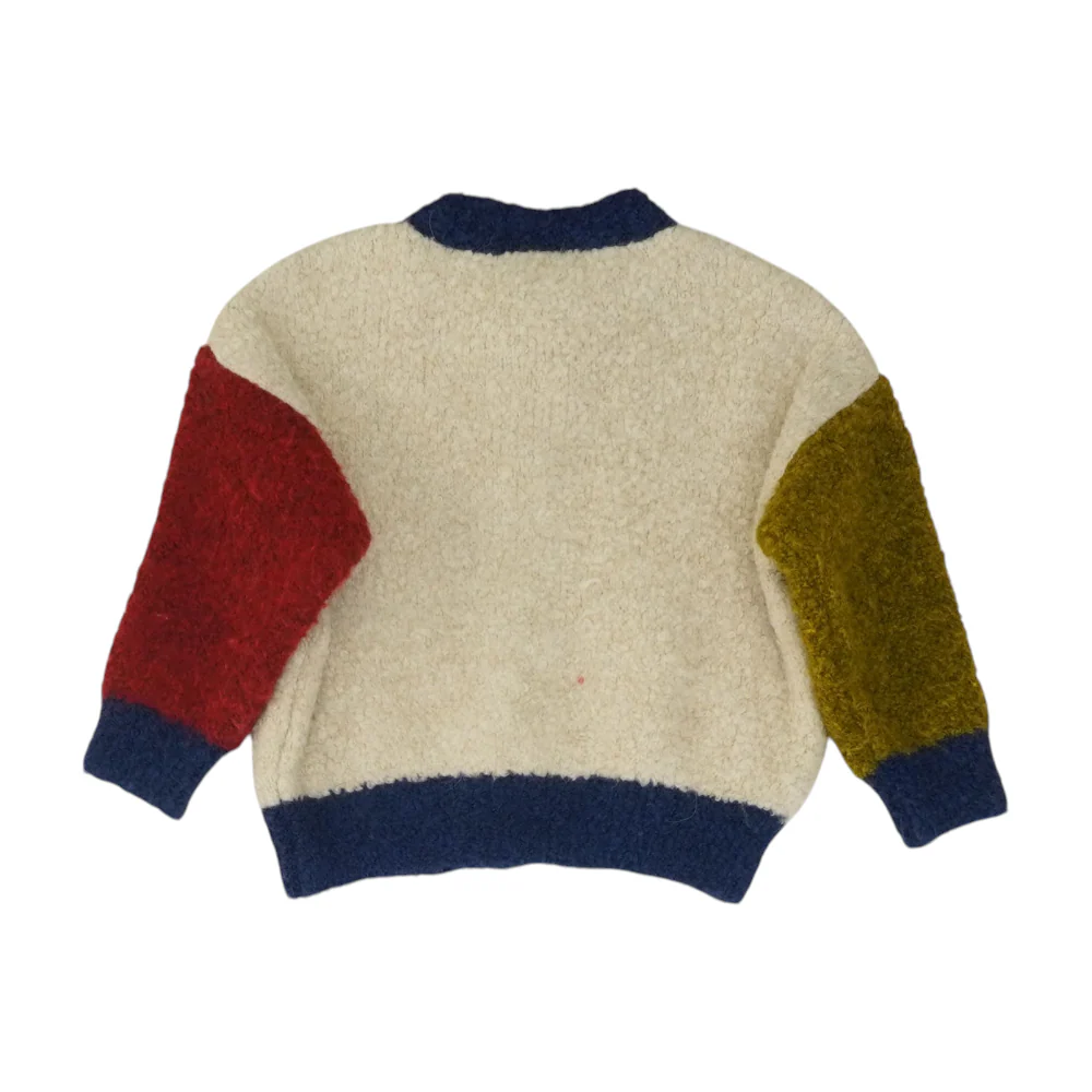 Beige Color Block Cardigan Sweater - Image 2