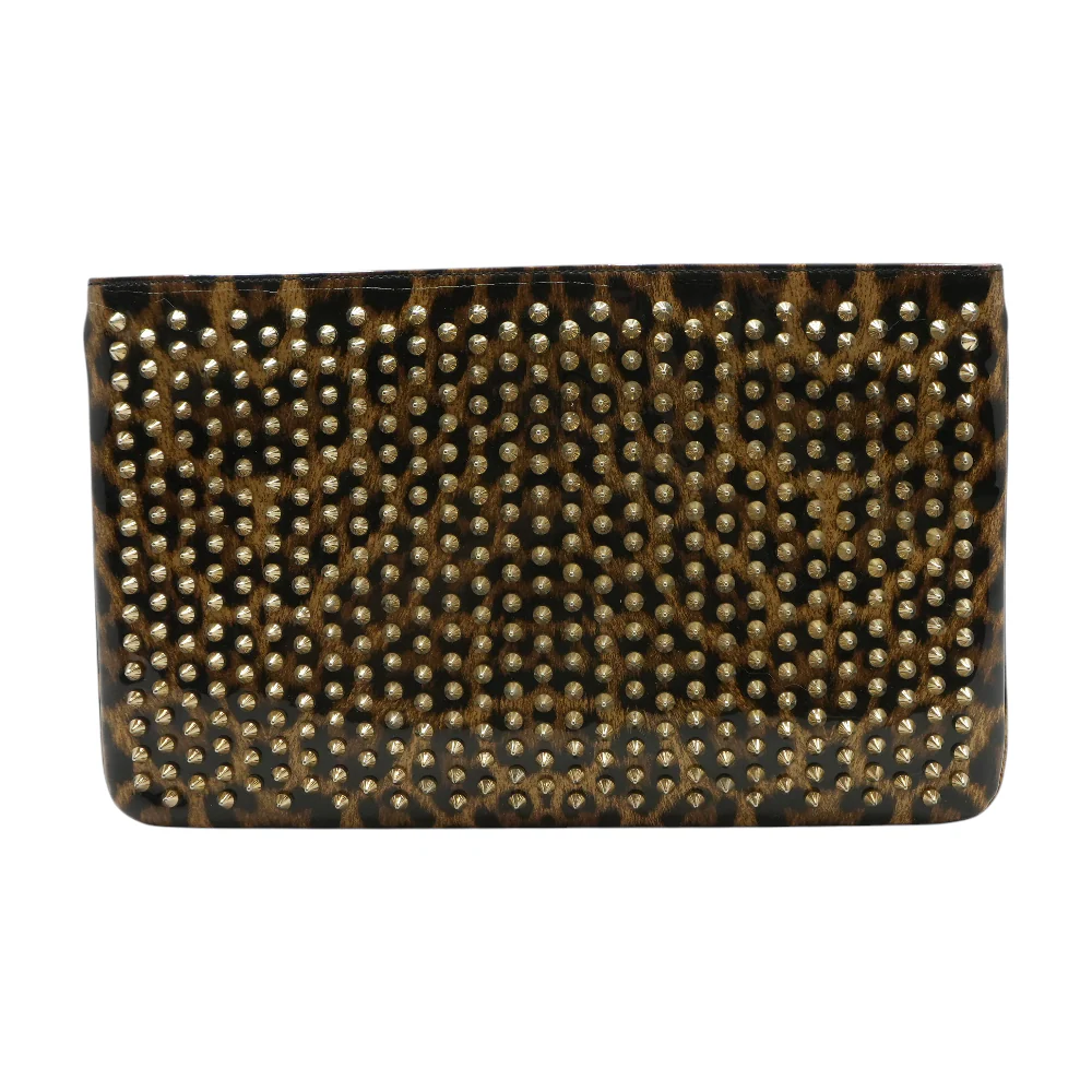 Loubiposh Spiked Leopard Print Patent Leather Clutch - Image 2