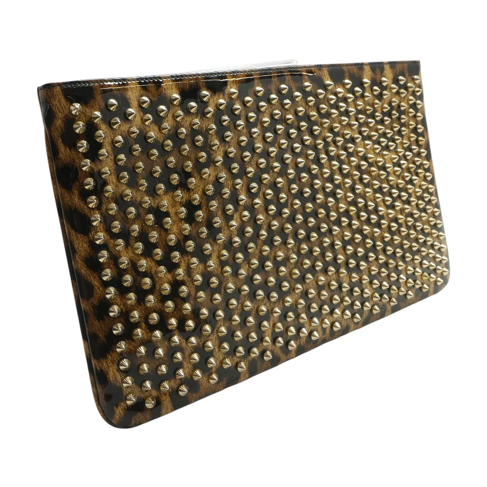 Loubiposh Spiked Leopard Print Patent Leather Clutch - Image 3