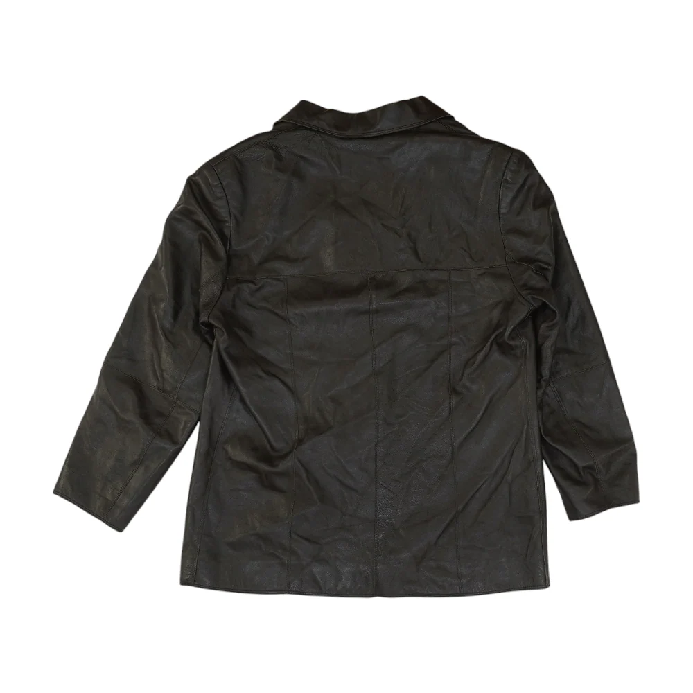 Brown Solid Leather Jacket - Image 2