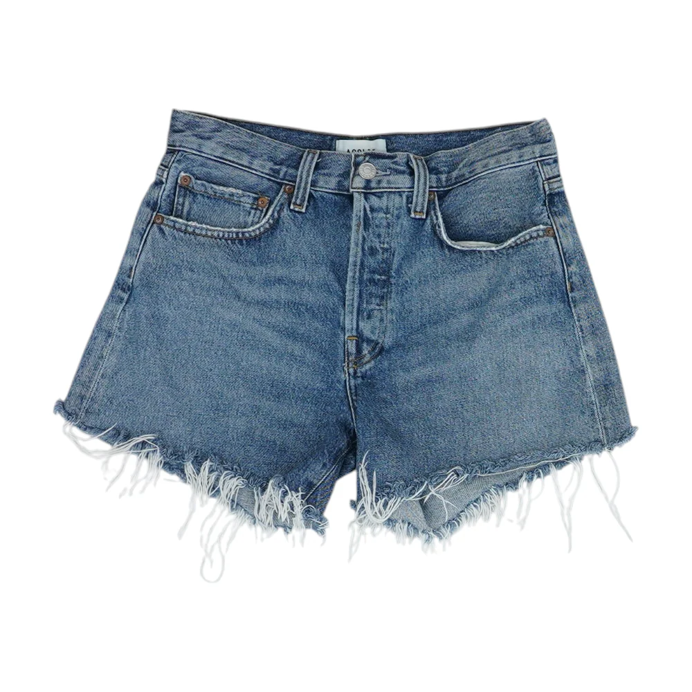 Blue Solid Denim Shorts