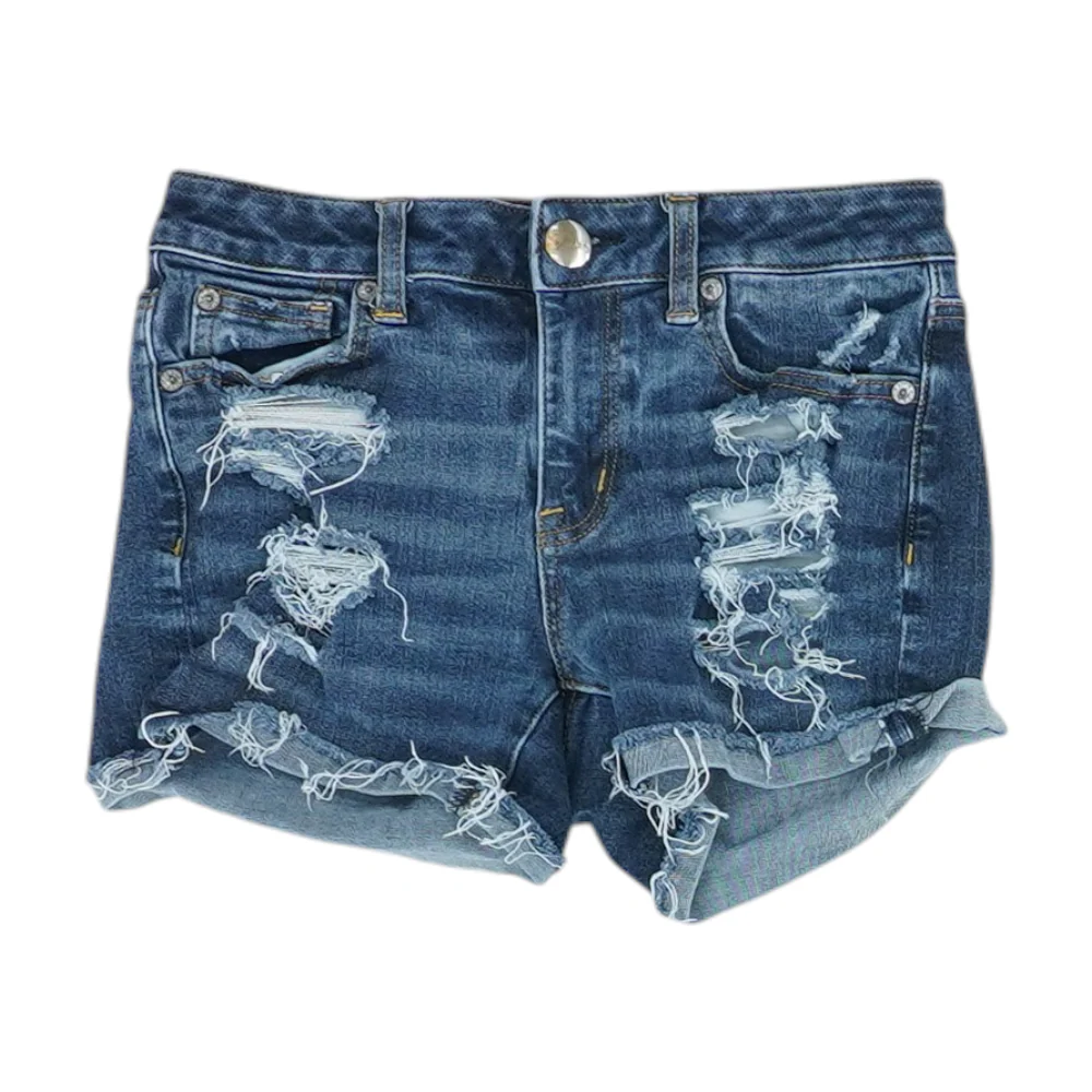 Blue Solid Denim Shorts