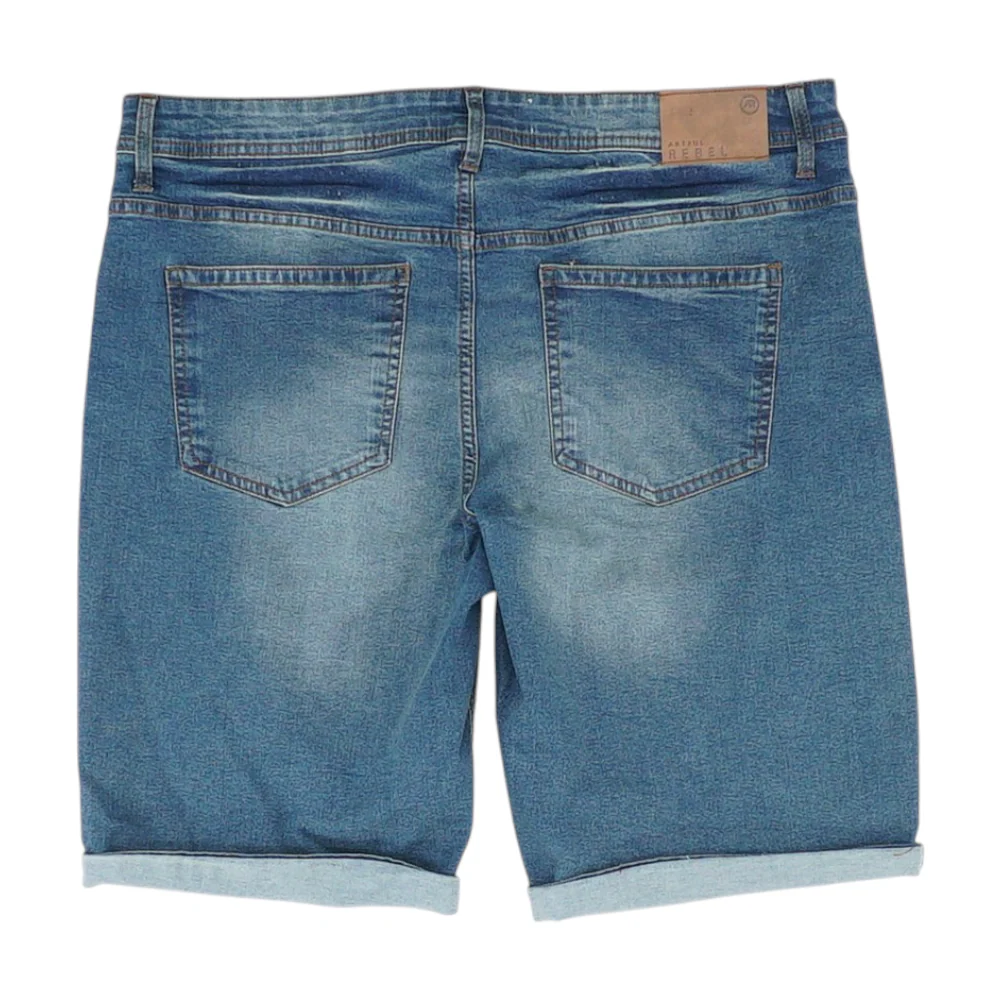 Blue Solid Denim Shorts - Image 2