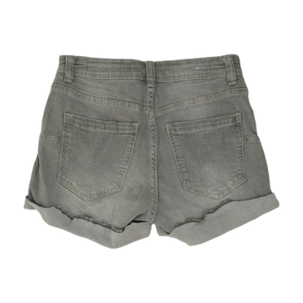 Gray Solid Denim Shorts - Image 2