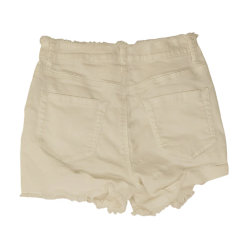 White Solid Denim Shorts - Image 2