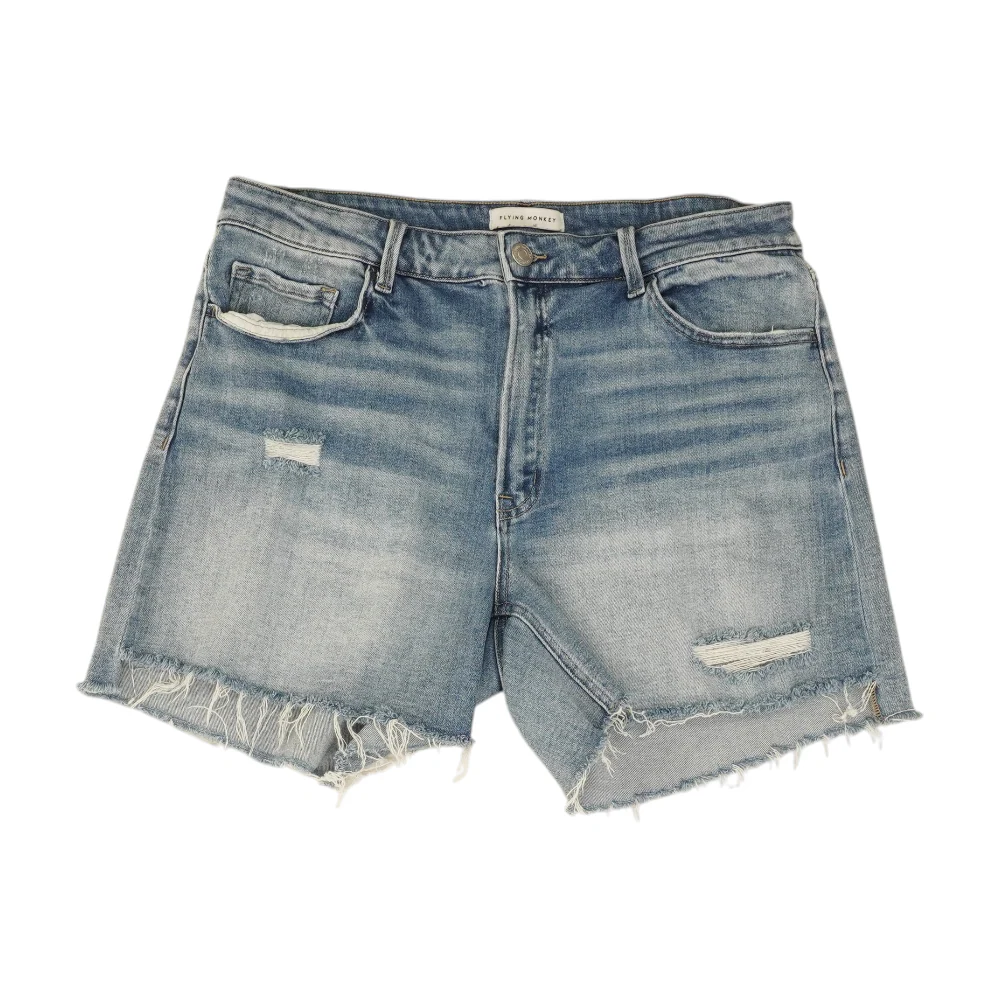 Blue Solid Denim Shorts