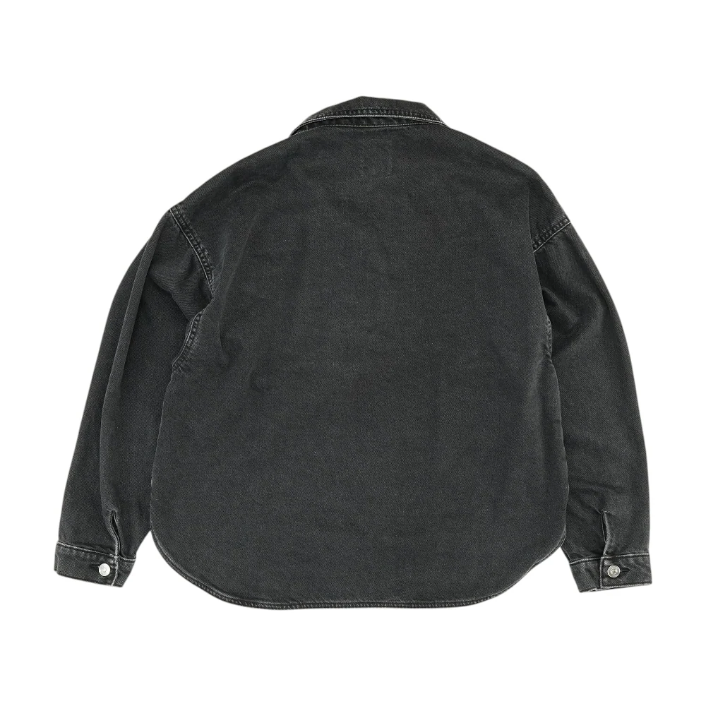 Black Solid Denim Jacket - Image 2
